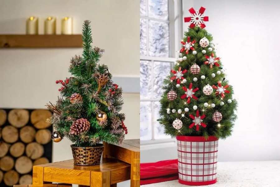 Trang trí cây thông Noel dạng mini là một cách sáng tạo và độc đáo.