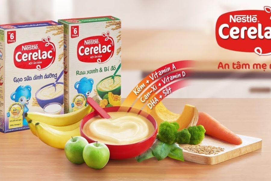 Bột ăn dặm Nestle Cerelac là sản phẩm nổi tiếng của thương hiệu Nestle Thụy Sĩ.