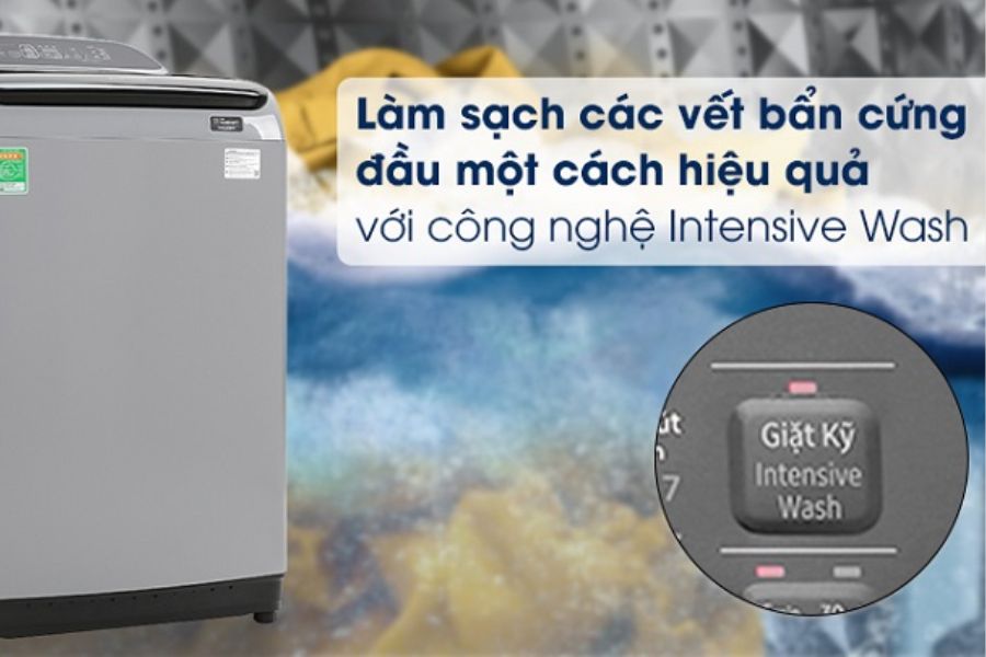Chế độ Intensive Wash có thể được áp dụng trong mọi chương trình giặt của máy giặt Samsung.