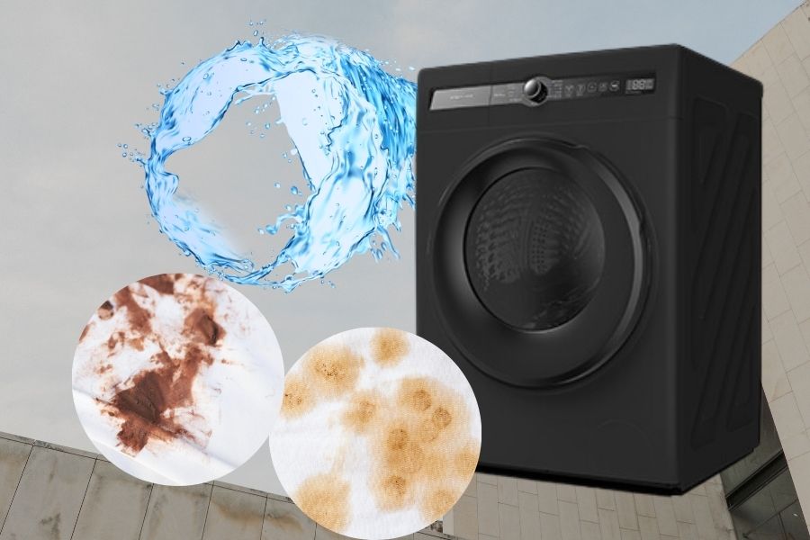 Chế độ giặt nước nóng lên tới 90 độ C giúp đánh bay vết ố bẩn dễ dàng.