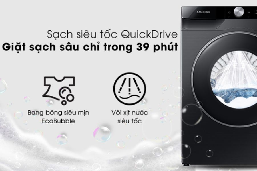 Công nghệ Quick Drive là tính năng giặt nhanh siêu tốc được tích hợp trên các dòng máy giặt lồng ngang của Samsung.