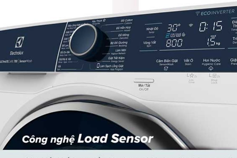 Công nghệ Load Sensor giúp cân bằng lượng đồ cần giặt trước khi xác định thời gian giặt.