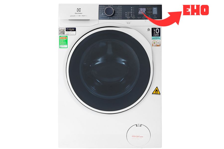 Mã lỗi EHO hiển thị trên màn hình LCD của máy giặt Electrolux.
