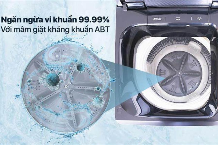 Máy giặt Aqua 10Kg AQW-FR100GT.B diệt nấm mốc lên tới 99.99%.