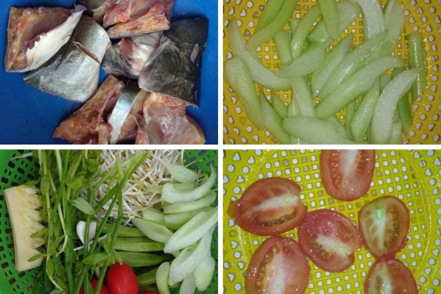 Sơ chế các nguyên liệu nấu món canh ngày Tết - canh chua nấu cá basa.