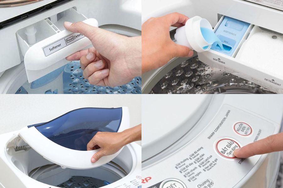Mỗi hãng máy giặt thiết kế số lượng ngăn khác nhau nhưng đều có ngăn softener.