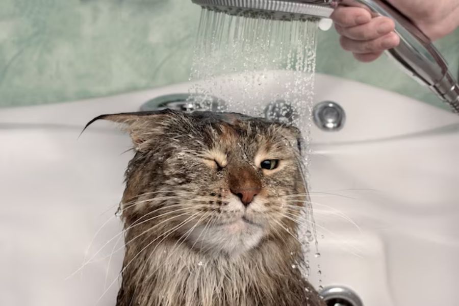 Mỗi tháng nên tắm cho mèo một lần.