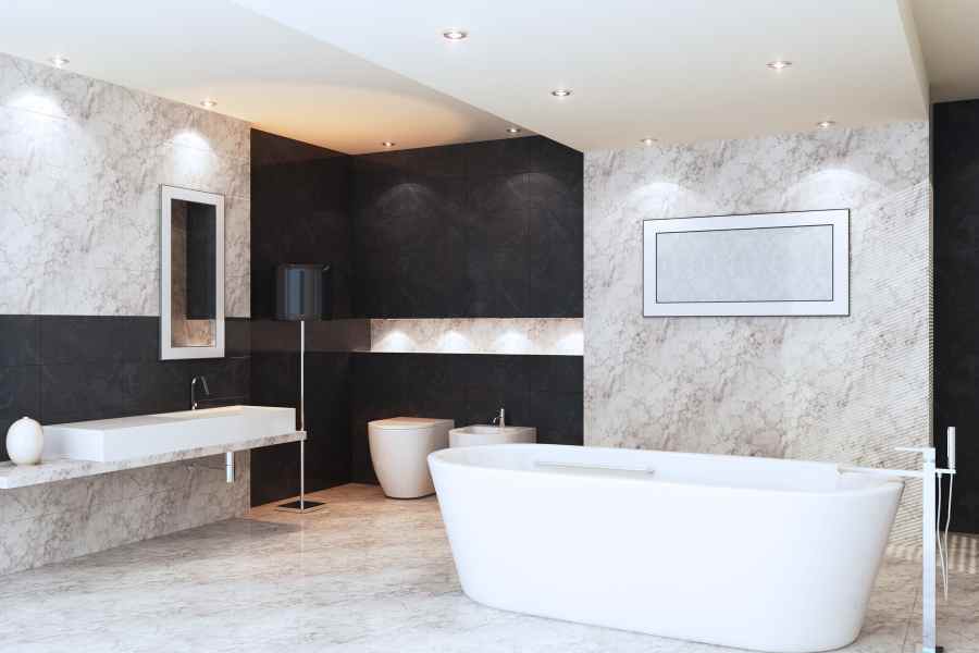 Phòng tắm hiện đại thường thiên về phong cách xám đen