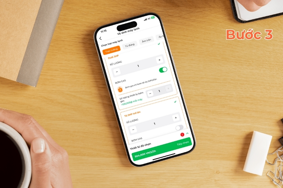 Chọn loại máy lạnh, công suất và tuỳ chọn bơm gas (nếu cần).