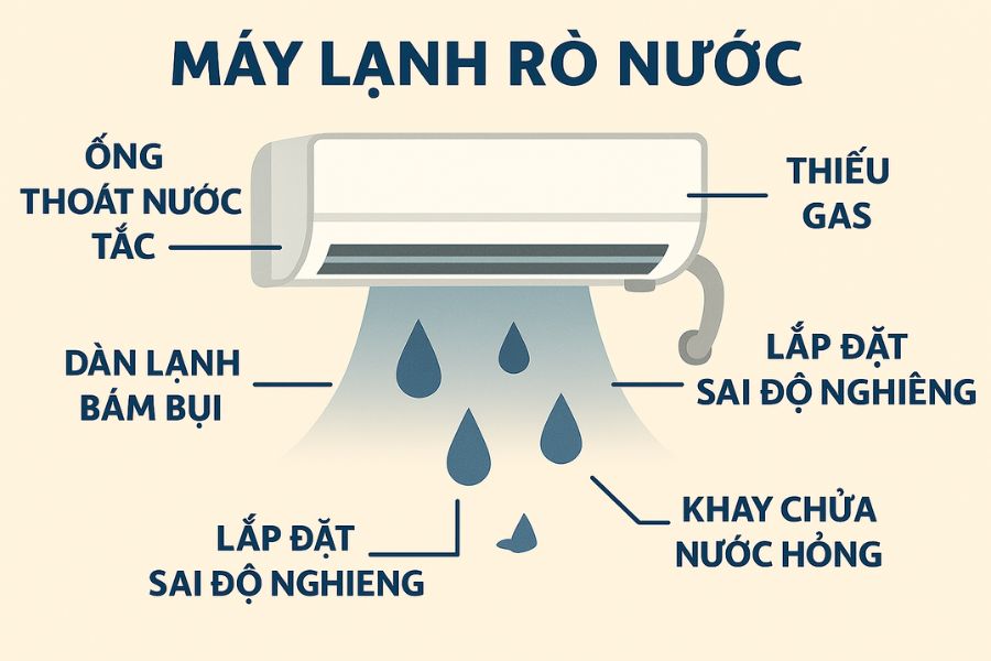 Máy lạnh bị chảy nước do 5 nguyên nhân chính.