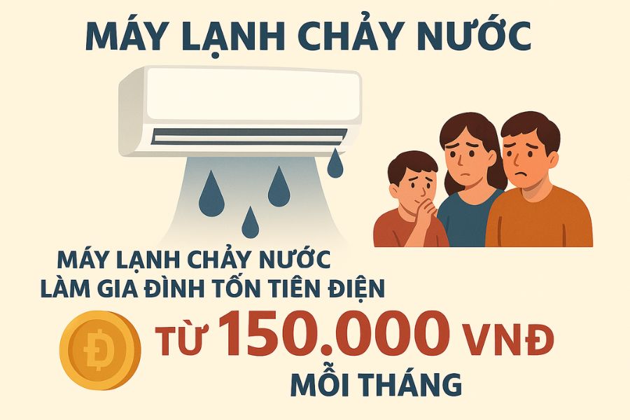 Máy lạnh chảy nước làm gia đình tốn tiền điện từ 150.000 VND mỗi tháng.