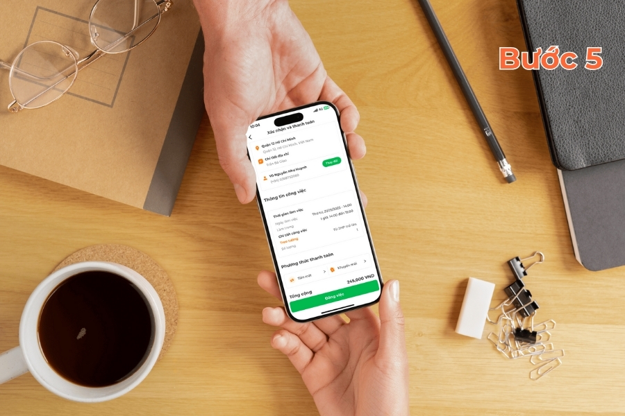 Xác nhận, thanh toán và đăng việc.