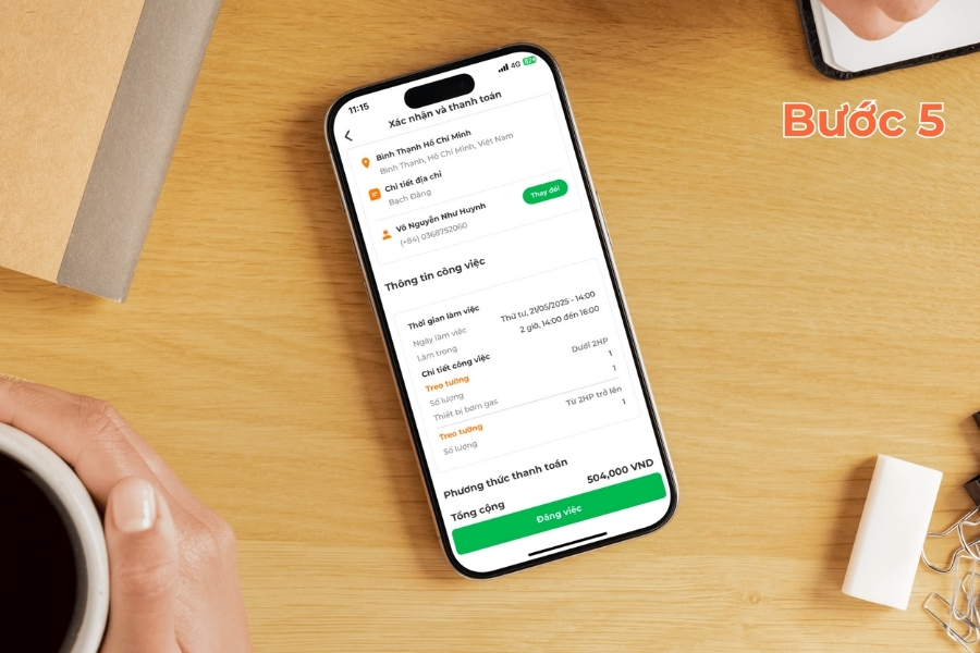 Xác nhận thông tin và thanh toán.