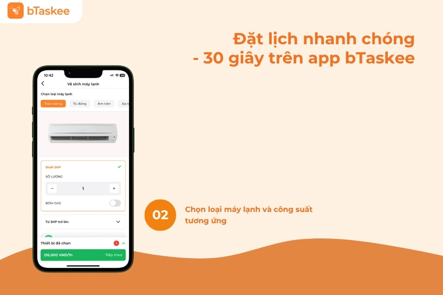 Lựa chọn loại máy lạnh và công suất tương ứng.