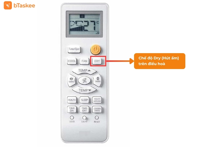 Nút Dry trên điều khiển máy lạnh.