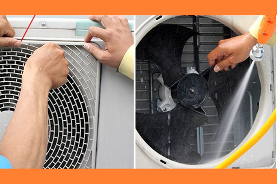 Vệ sinh dàn nóng máy lạnh Toshiba.