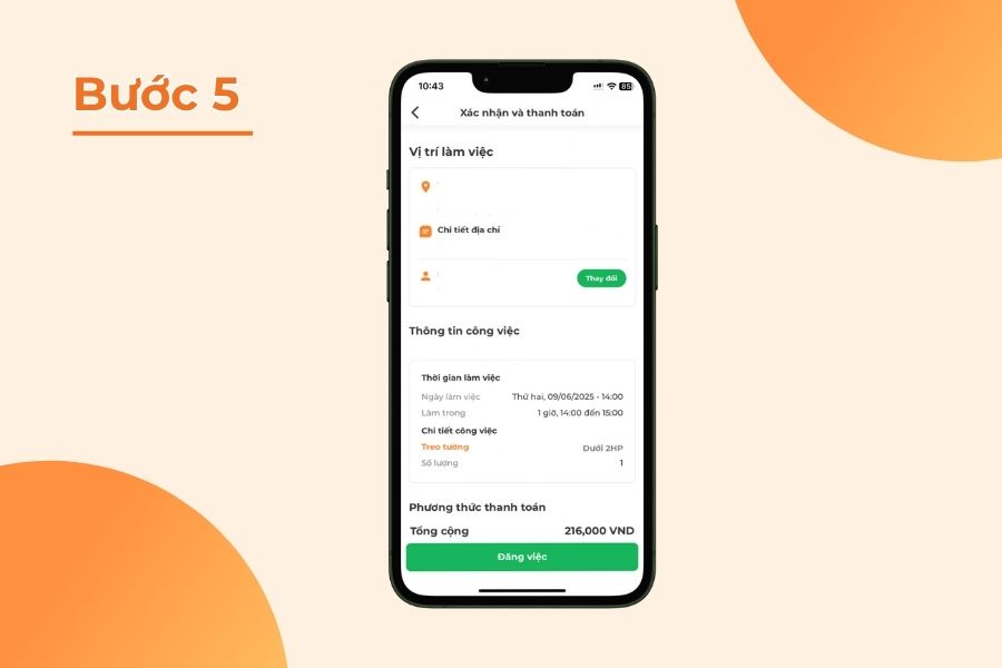 Xác nhận và thanh toán.