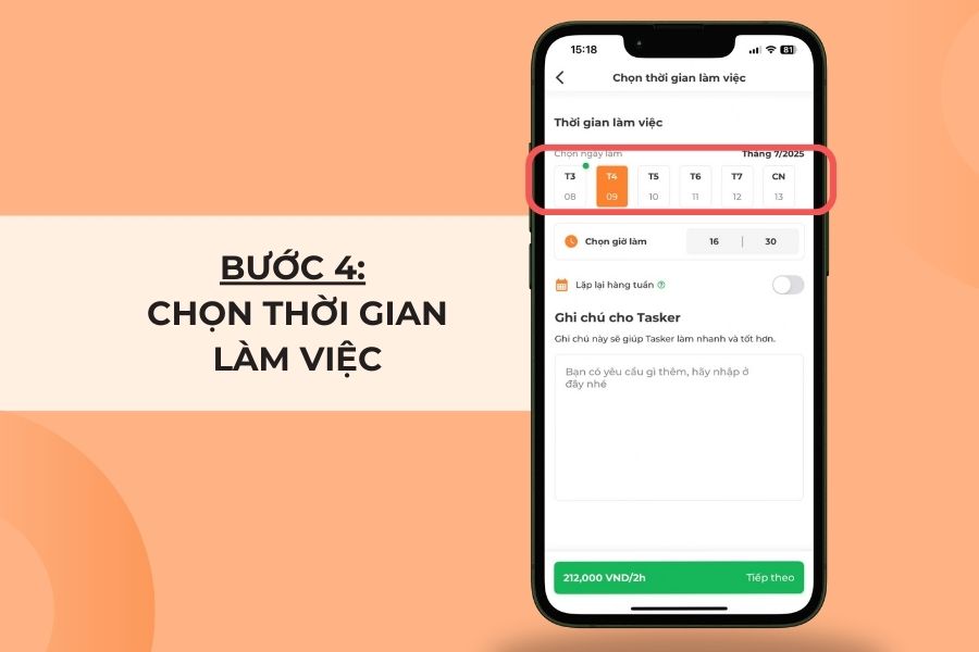 Chọn ngày và giờ để đặt lịch.
