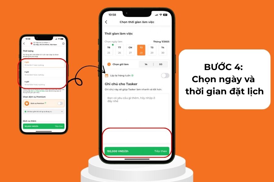 Chọn ngày và thời gian đặt lịch.