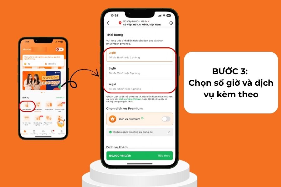 Chọn số giờ và dịch vụ kèm theo