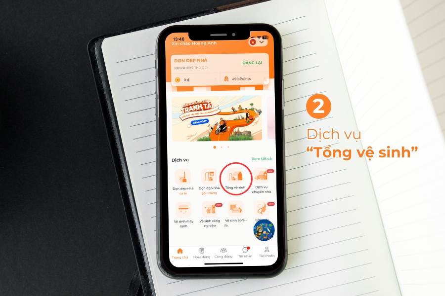 Chọn “Tổng vệ sinh” ở trang chủ.