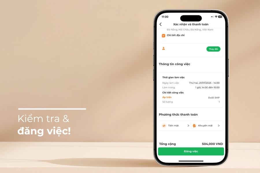 Đọc lại thông tin và xác nhận đăng việc.