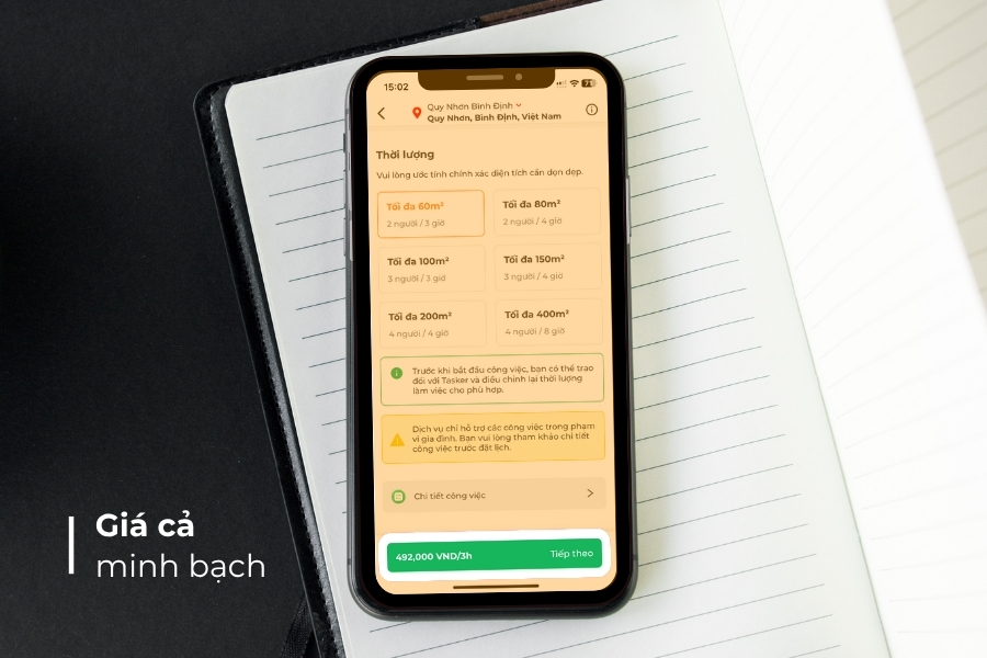 Giá cả hiển thị minh bạch trong ứng dụng ngay sau khi chọn gói dịch vụ.