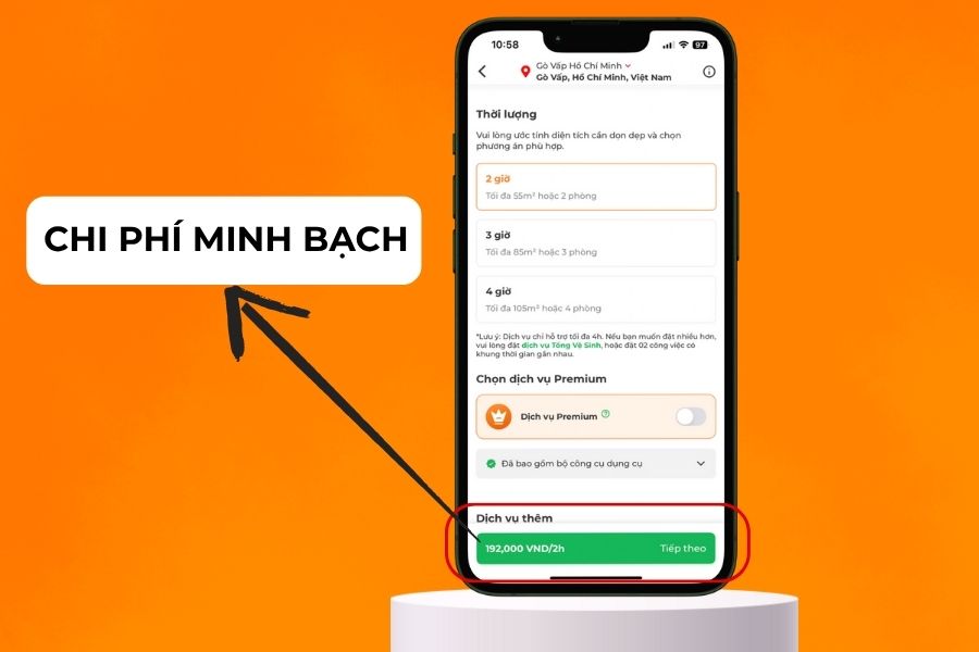 Giá minh bạch rõ ràng và hiển thị ngay từ bước đặt lịch đầu tiên.