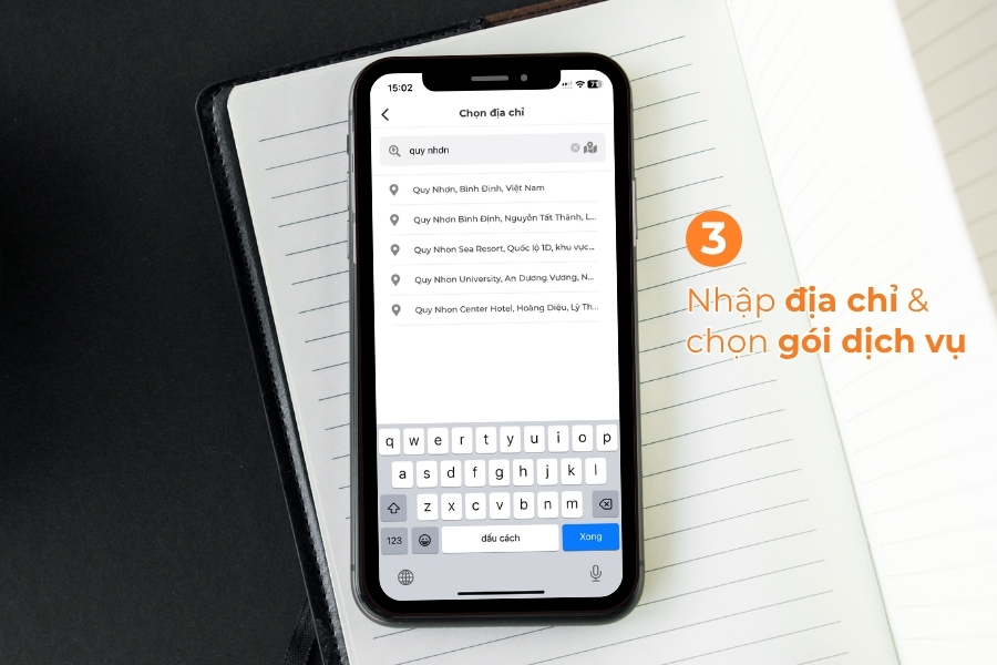 Nhập địa chỉ và lựa chọn gói dịch vụ.