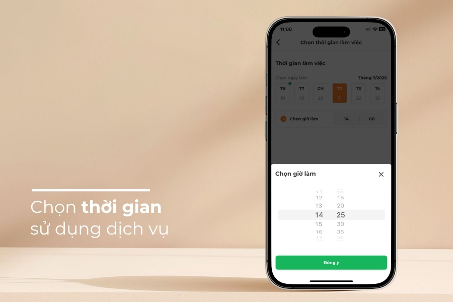 Nhập thông tin ngày & giờ.