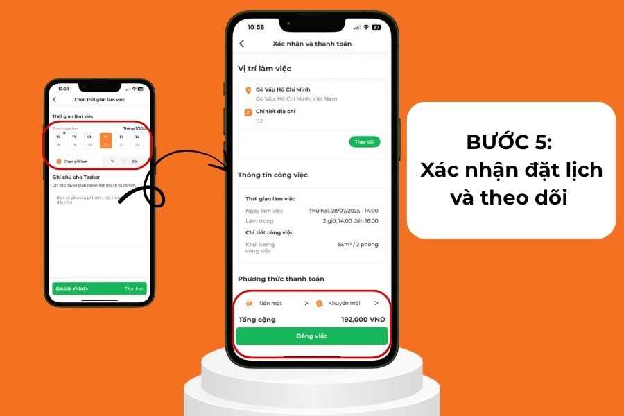 Xác nhận và thanh toán.