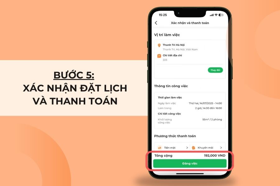 Xác nhận và thanh toán.