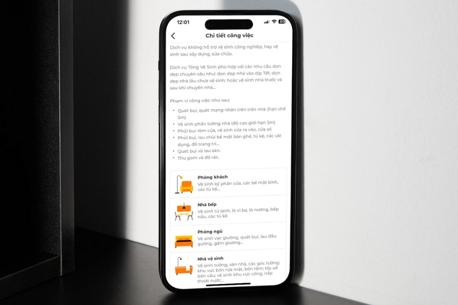 bTaskee cung cấp checklist công việc rõ ràng ngay tại bước đặt lịch.
