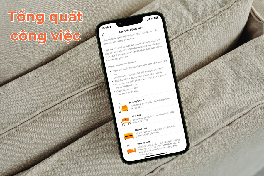 Chi tiết công việc trong gói Tổng vệ sinh của bTaskee tại quận 7.