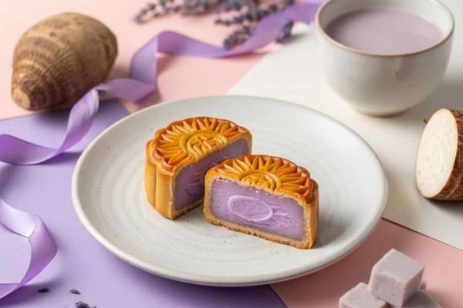 Chiếc bánh Trung thu nhân khoai môn mềm dẻo.