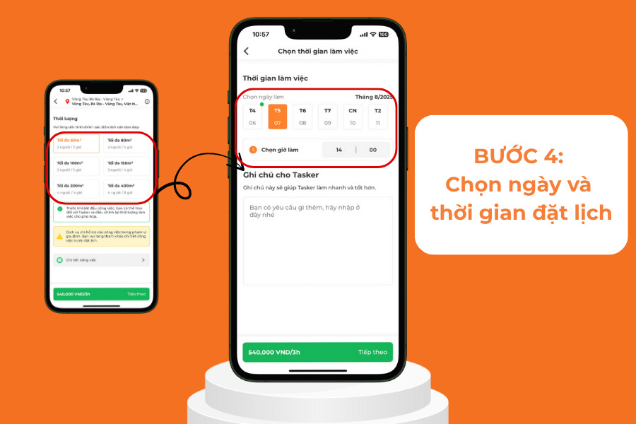 Chọn ngày và giờ cần đặt lịch.