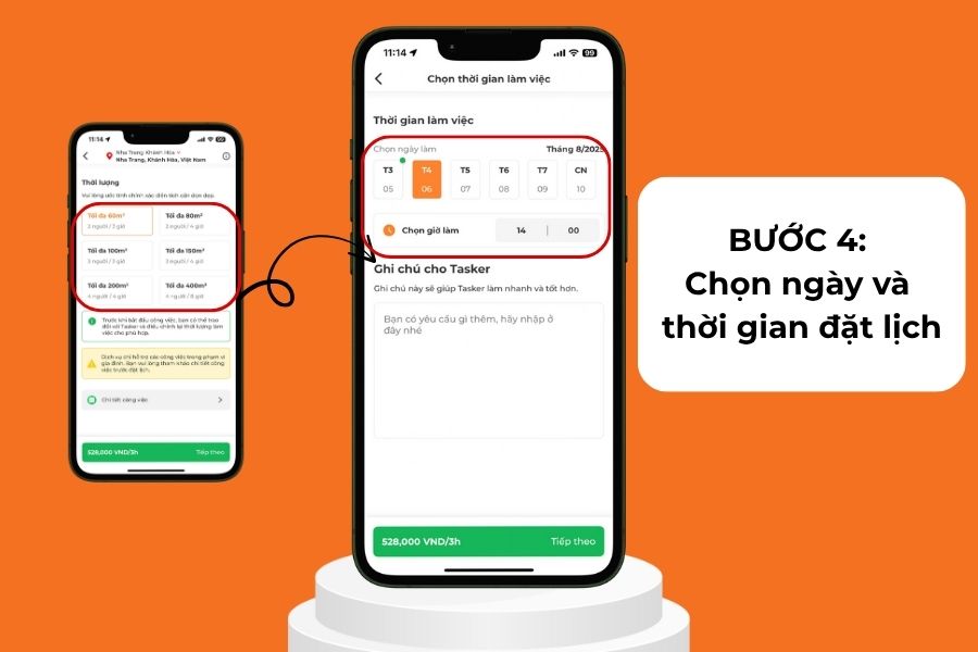 Chọn ngày và giờ cần đặt lịch.