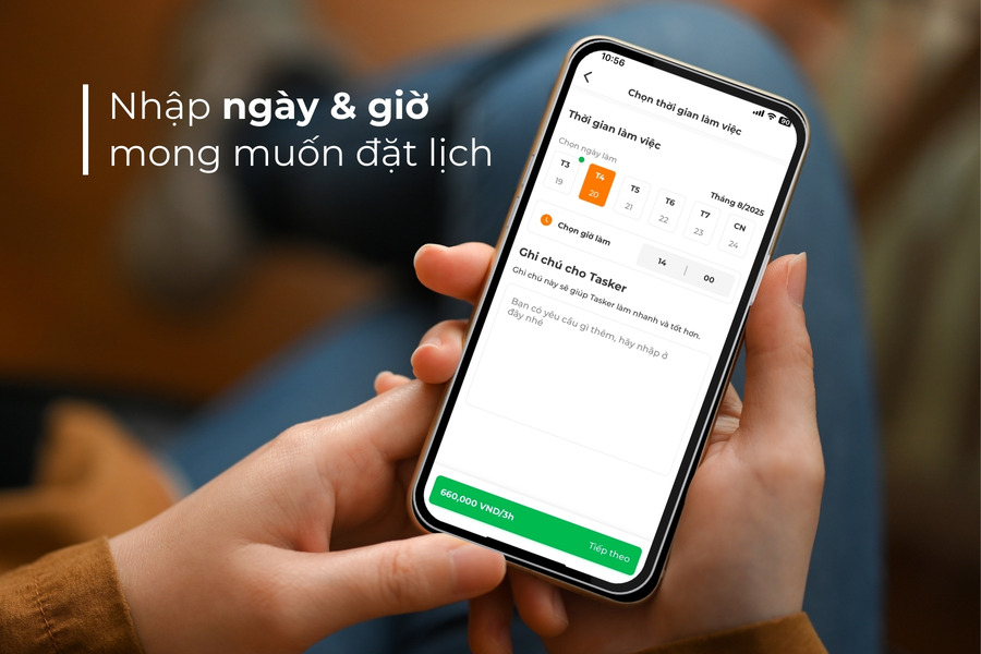 Chọn ngày và giờ phù hợp trên lịch.