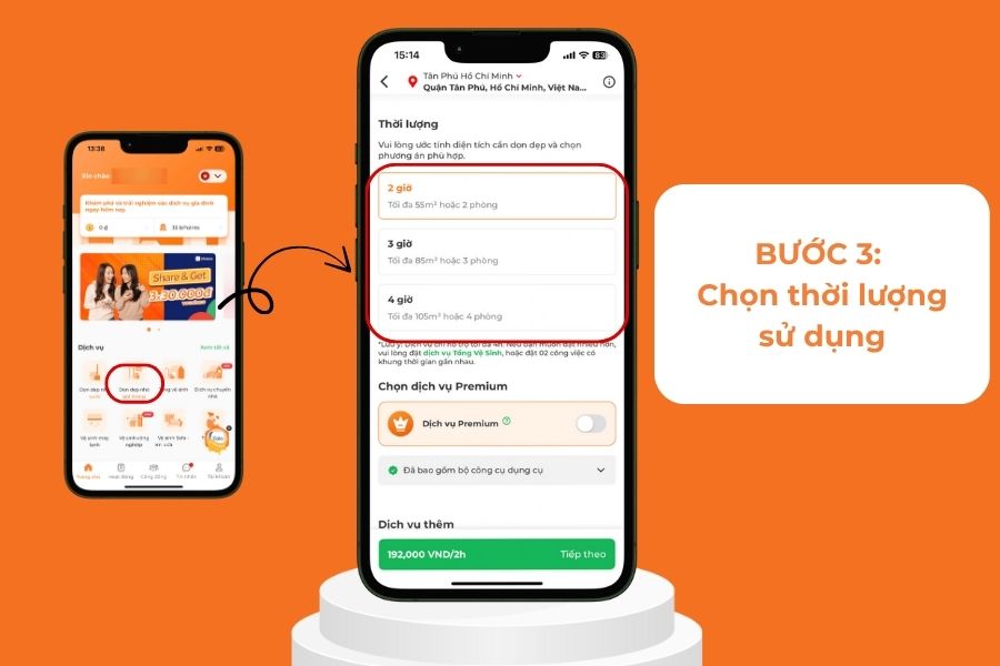 Chọn số giờ làm việc và thêm tiện ích (nếu cần).