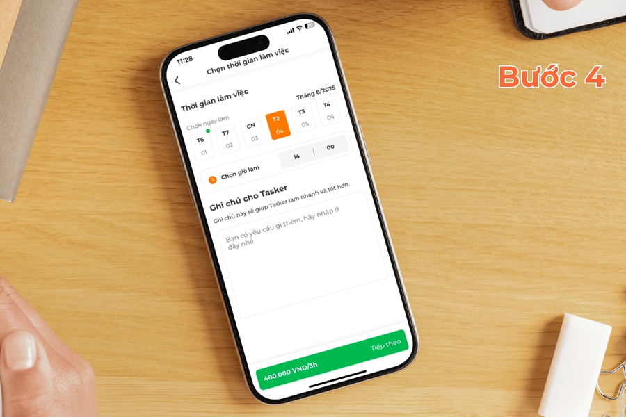 Chọn thời gian trên lịch.