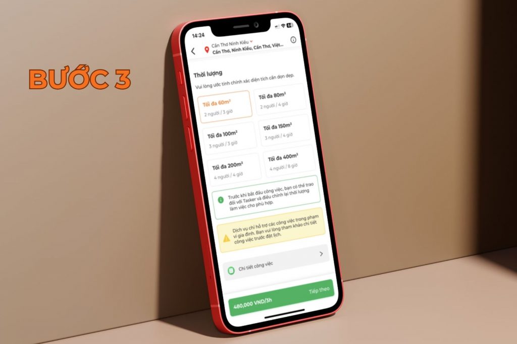 Chọn thời lượng phù hợp cần vệ sinh.