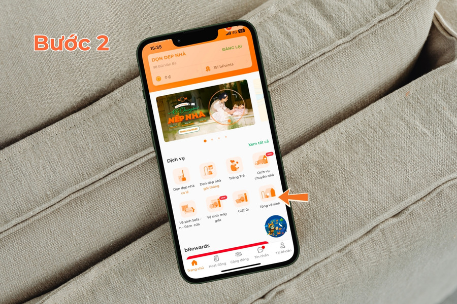 Chọn vào biểu tượng Tổng vệ sinh ở màn hình chính.