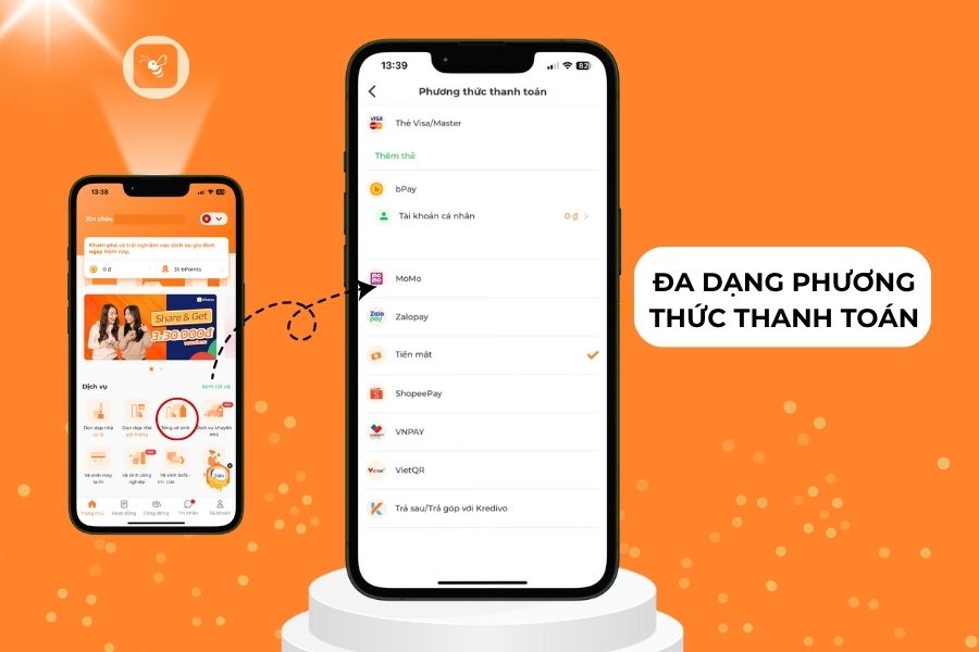 Công nghệ đặt lịch tiện lợi và đa dạng phương thức thanh toán trên app bTaskee.