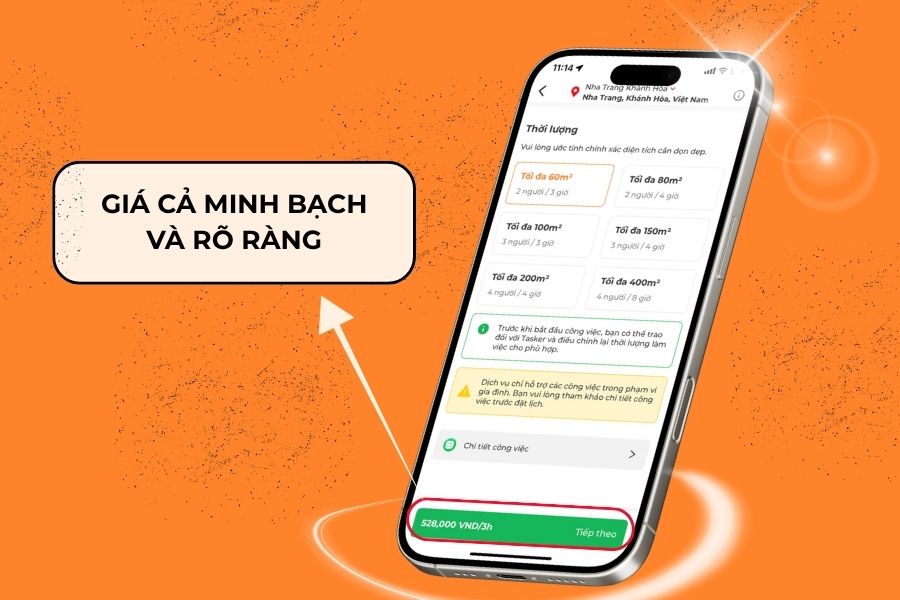 Giá cả minh bạch và rõ ràng ngay từ bước đặt lịch đầu tiên.