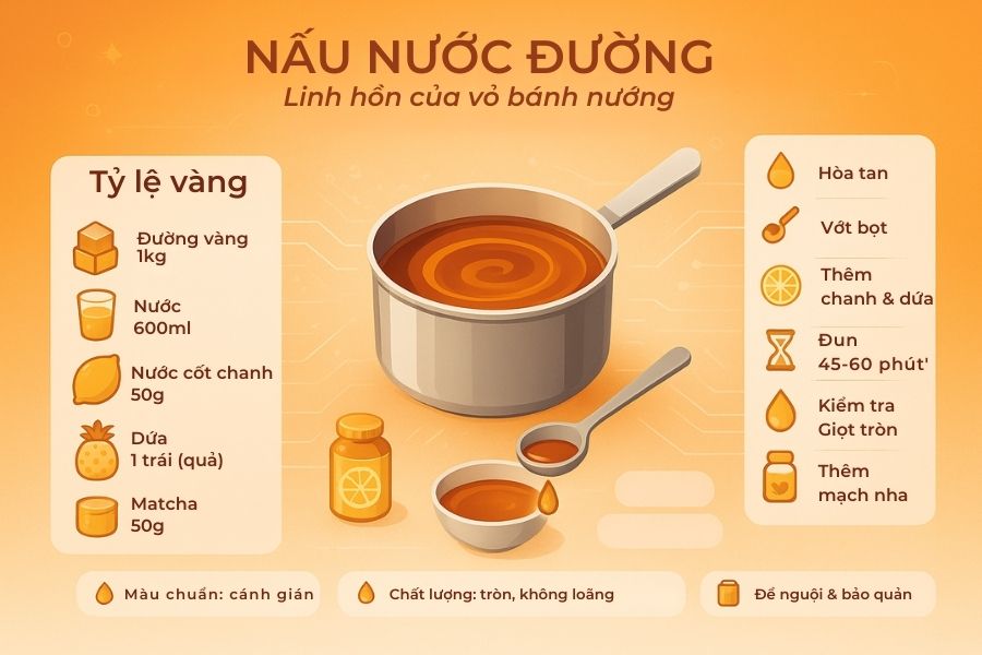 Minh họa quy trình nấu nước đường chuẩn nhất.