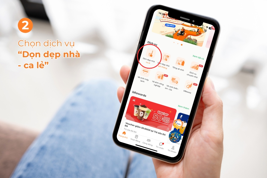 Mở ứng dụng và chọn biểu tượng "Dọn dẹp nhà" trên màn hình chính.