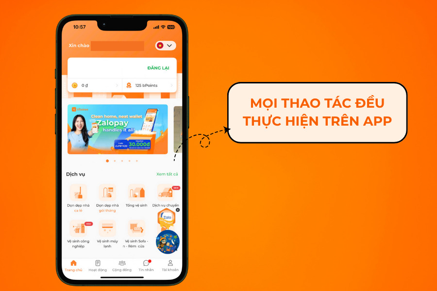Mọi thao tác đều thực hiện dễ dàng trên app bTaskee.