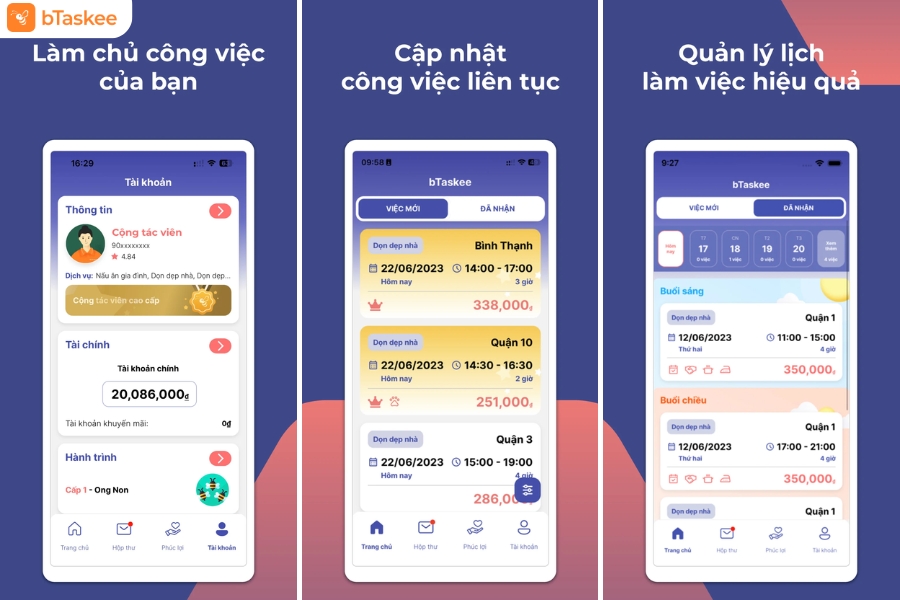 Mọi thao tác diễn ra minh bạch trên ứng dụng bTaskee Partner.
