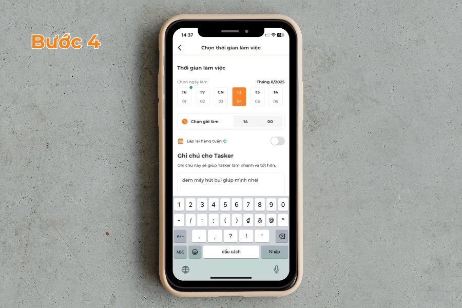 Nhập thời gian sử dụng dịch vụ.