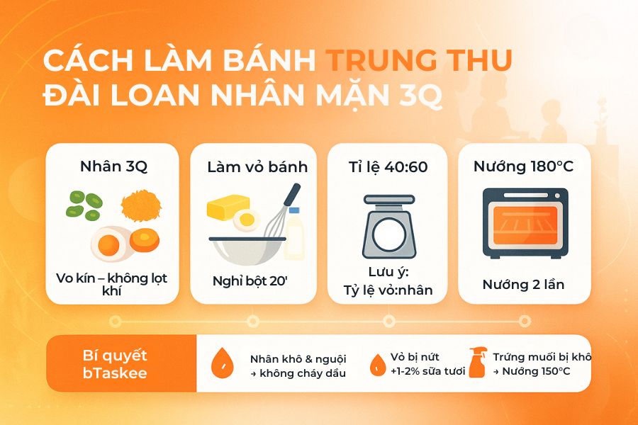 Quy trình làm bánh Trung thu Đài Loan nhân mặn 3Q.